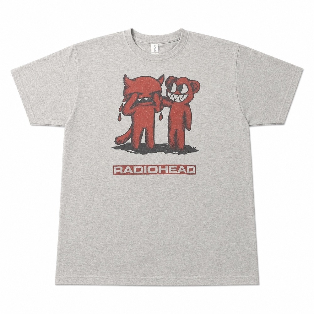 Radiohead Crying Minotaur Modified Bear Graphic T-Shirt Gray XL 24x30